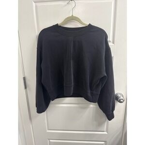 Lululemon Perfectly Oversized Cropped Crew Sweatshirt Black Pullover Logo SIze 4